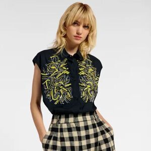 Essentiel Antwerp Black Sequin Sleeveless Shirt Size XS Oversized EUC $260 MSRP